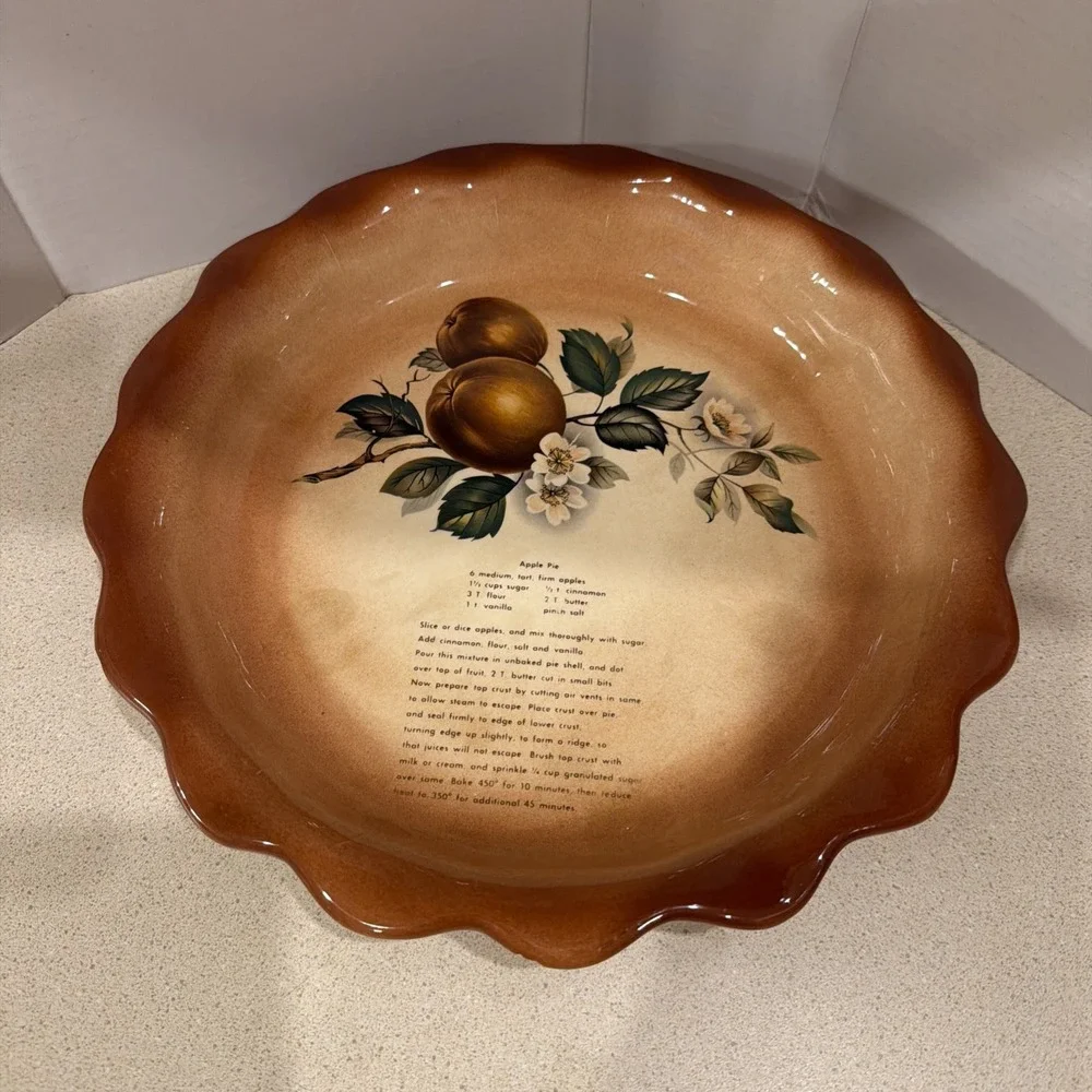 Vintage Ceramic Apple Pie Recipe-Pie Plate 1979 Handmade Signed